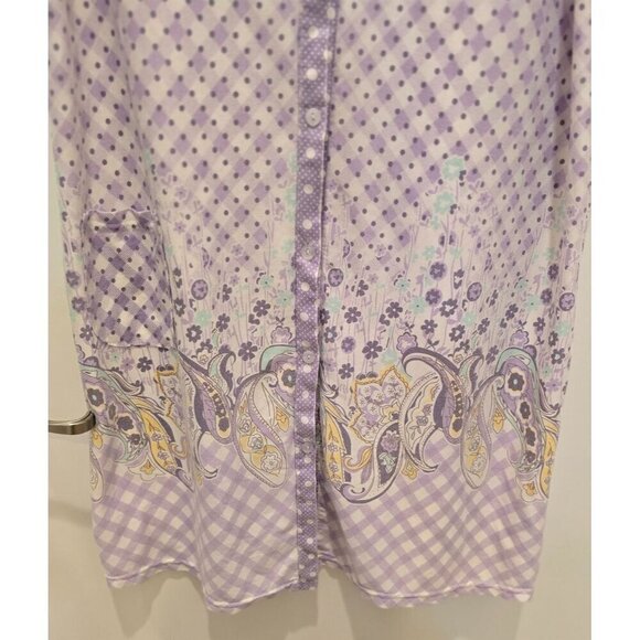 Betsy TW Lavender Button Lounge Dress With Paisley & Gingham Print Short 2XL - Picture 4 of 7
